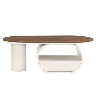 Luxury Oval Coffee Table, 47.24'' Coffee Table with Storage Drawer, White Metal Center Table for Living Room