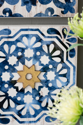 S/4 Abstract Blue, White, and Gold Wall Decor Accents, 9.5x9.5'