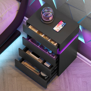 Black LED nightstand with 4 drawers, view 5