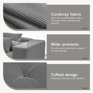 [VIDEO+New]105.5''L Shaped Modular Sectional Sofa,Minimalist Corduroy Floor Couch Set,Convertible Foam-Filled Cloud Compressed Couch for Living Room,3 PC Free Combination,No Assembly Required,3 Colors