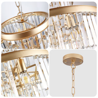 Golden Luxury Crystal Chandelier – Modern Pendant Light Fixture for Dining Room, Bedroom & Living Room – 23.6" Diameter, Gold Finish