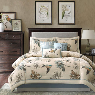 7-Piece Printed Cotton Twill Comforter Set, Khaki