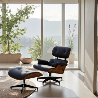 A&A Furniture Executive Series: 100% Top-Grain Genuine Leather Recliner with Companion Ottoman – 360° Rotational Chassis, High-Tensile Steel Heavy-Duty Base, Ergonomic Lumbar Support Module (Black Edition)