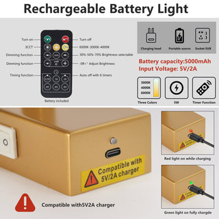 16" Gold Modern Dimmable LED Vanity Light - Wireless Rechargeable Bathroom Wall Fixture Over Mirror