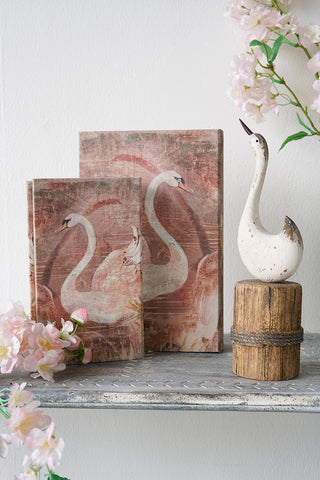 White Paulownia Wood Swan Sculpture, Brown Base