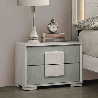 Two Tone Design Nightstand 1pc French Dovetail Drawers Wooden Handles Melamine Top White Wash And Stone Gray Finish Bedroom Furniture