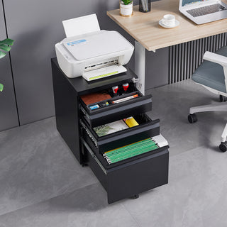 3-Drawer Mobile File Cabinet with Lock, 5 Wheels (2 Brakes + Anti-Tip),Cold Rolled Steel Fully Assembled Metal Filing Cabinet with Pen Tray & Hanging Bar for Home Office, Fits Letter/Legal/A4 Files