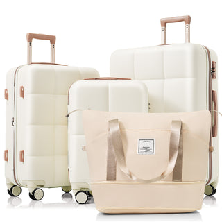 4-Piece Beige Luggage Set - USB Port, Cup Holder, Spinner Wheels