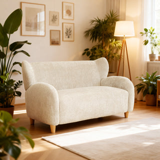 Nordic Chair Laid-back Style loveseats 58 inches - chenille Fabric Sofa Chair, Decorative Sofa, Curved Backrest,  Living Room  Study  Leisure Room ,Camel