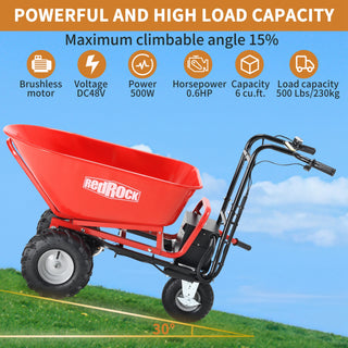 RedRock Electric Wheelbarrow | 500lbs Capacity Material Debris Hauler with 1000lbs Towing
