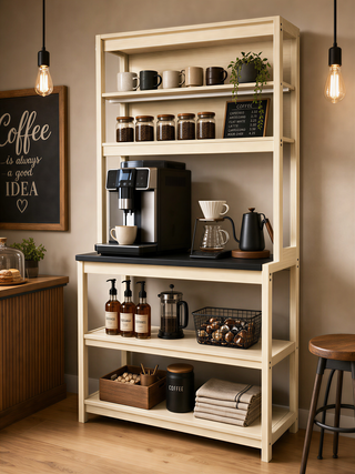 39.37' White and Black color 5-Tier Bakers Rack for Kitchen with Storage, Coffee Bar, Kitchen Shelves,  Microwave Stand