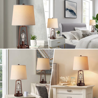 Farmhouse Table Lamp Set of 2 – 3-Way Dimmable Touch Control with AC & USB Outlets, Oil Rubbed Bronze Lamps for Nightstand, Living Room, Bedroom (2 Bulbs Included)