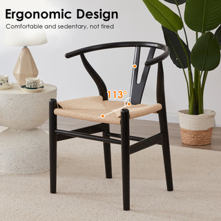 Fully Assembled Wood Wishbone Dining Chairs Set of 2 - Mid Century Modern Wishbone Chair for Beach House - Natural Wood Dining Furniture with Hemp Seat - Industrial Grade Heavy Duty Boho Dining Chairs - Solid Wood Side Chairs