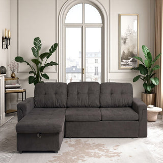  Upholstered Sleeper Sofa - L-Shape Sectional with Storage, Pull-Out Bed