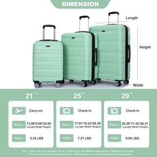 Light Green PC Lightweight & Durable Expandable Luggage Set with Hooks & Spinner Wheels (21/25/29)