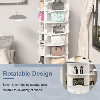 Rotating Shoe Rack Tower – 7-Tier Spinning Shoe Organizer, 360° Revolving Free Standing Shoe Storage, High Bottom Design, Fits 28 Pairs (7-Tier White)