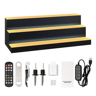 30 inch LED lighted liquor bottle display shelf with 3 steps