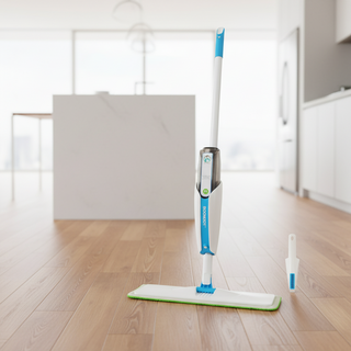 Superfine Fiber Washable Mat Spray Mop with 300ML Reusable Bottle for Various Floors in Blue