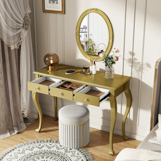 Luxury Makeup Vanity Desk - Gold Dressing Table with Oval Mirror