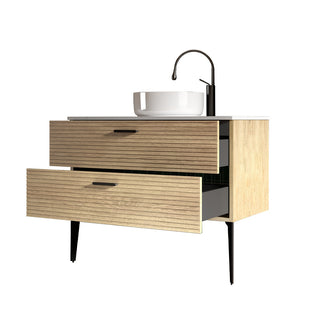 Emilia 36' Striped Natural Oak Bathroom Vanity with Ceramic Sink, Freestanding Bathroom Vanity for Modern Bathroom, KD