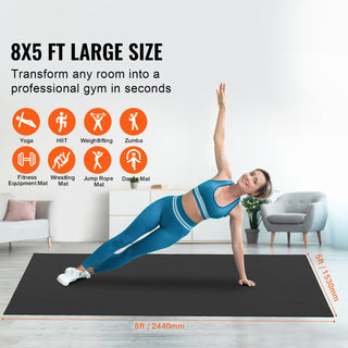 Exercise Mat, Non Slip High Density Premium Yoga Mat, Exercise Yoga Mat for Men & Women, Fitness & Exercise Mat with Bag & Carry Strap, for All Types of Home Yoga, Pilate & Floor Workout (8x5ft)