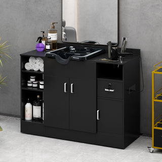 Shampoo Backwash Station for Salons | w/Bowl, Storage, Power Outlets & USB Port