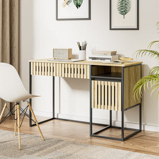 Fluted Desk with Drawers - Modern Computer Desk, Metal Frame, Easy Assembly, Vertical Stripe Design, Storage Dresser
