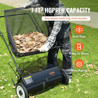 Push Lawn Sweeper, 26 Inch Leaf & Grass Collector, Strong Rubber Wheels & Heavy Duty Thickened Steel Durable to Use with Large Capacity 7 ft³ Mesh Collection Bag, 4 Spinning Brushes