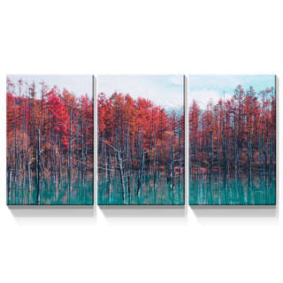 3 Panels Framed Maple Forest Canvas Wall Art, 3-Piece Modern Canvas Painting for Office, Dining Room, Living Room, Bedroom Decor - Ready to Hang, 24x36in, 1.5inch Thickness