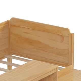 Wooden Twin Size Daybed with Storage Shelves and Lockers, Multi-functional Bed with Study Desk and Matching Stool, Natural