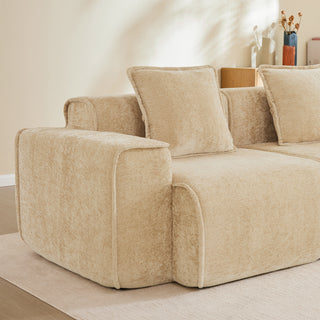 Modular L-Shape Sectional Boneless Sofa with Ottoman, Light Camel