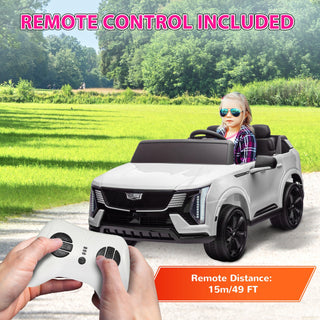 Qaba 2-Seater Ride on Truck, 12V 10AH Cadillac Escalade IQ 2025 Licensed Kids Electric Car with Remote Control, 4 Spring Suspension Wheels, LED Lights, Music Horn, White
