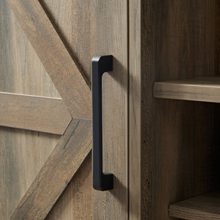  Farmhouse Coffee Bar Cabinet, Bar Cabinet with Wine Rack, Barn Door Buffet Sideboard Cabinet with Drawer, Adjustable Storage Shelves for Living Room, Dining Room, Gray Wash (31.515.7531.5)