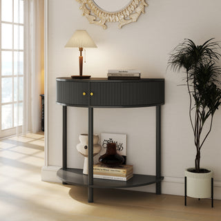 Artisan Wave-Pattern Demi-Lune Console Table (Dark Gray) – Unique Half Moon End Table with 2 Storage Drawers & Bottom Shelf for Hallway, Entryway, Living Room