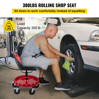 Rolling Gear Seat (300LBS Cap) | 18"-23" Height Adjustable Mobile Mechanic Stool w/ Tool Tray