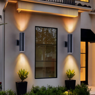 18' Modern Outdoor Porch Light Patio Light in 2 Lights with Aluminum Cylinder and Tempered Glass Cover Waterproof Wall Sconce 2 Pack (Matte Black)(bulbs NOT included)
