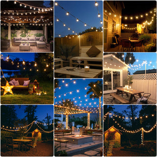 98FT LED Outdoor String Lights, Plug-in Waterproof Patio Lights with 50 Shatterproof Bulbs, Warm White Outdoor Hanging Light Decor for Backyard Deck Garden Bistro Porch Party