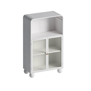 45.28" Modern Freestanding Floor Storage Cabinet | White Metal, Glass Door & Shelves