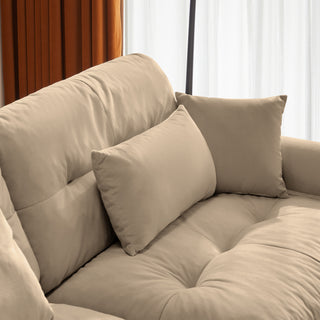 Modern Camel Velvet 2-Seater Sofa with Bolster Arms and Pillows