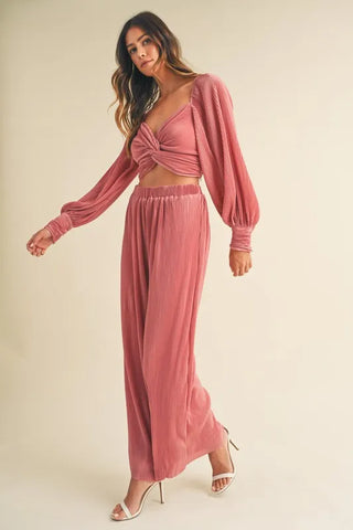 MABLE Front Twisted Long Sleeve Top and Pants Set