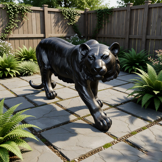 15.75' H x 33.46' L x 7.87' W Simulated Black Tiger Resin Garden Statue, Indoor & Outdoor Decorative Ornament, Lawn & Courtyard Art Craft, Unique Gift for Home & Garden
