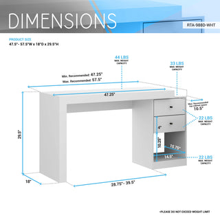 Expandable Home Office Desk, White