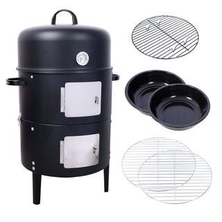 Heavy Duty Round BBQ Grill 17 Inch Steel Charcoal Smoker for Outdoor Cooking, Black