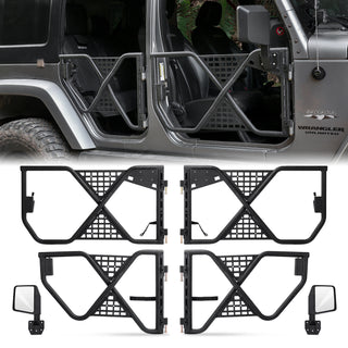 Tube Doors Tubular Half Doors with Rearview Mirror Compatible with 2007-2017 Jeep Wrangler JK JKU Unlimited 4-Doors Safari Tubular Off Road Summer Trail Adventu Competition