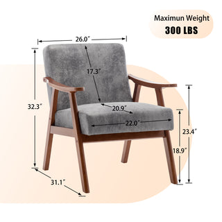 Mid-Century Modern Wingback Accent Chair with Solid Wood Frame and Extra-Thick Backrest – Lounge Chair for Living Room, Bedroom, or Reading Room