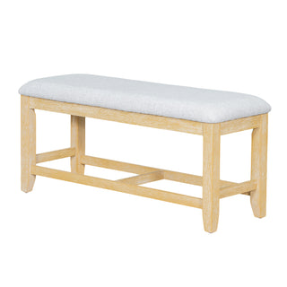 TOPMAX Farmhouse 76inch 6-Piece Extendable Dining Table Set Trestle Kitchen Table Set with 18inch Removable Leaf and Upholstered Dining Chair and Bench for Dining Room, Natural