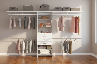 Plego Adjustable White Closet System | 69-118"W Modular Wardrobe Organizer