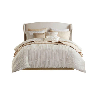 10 PCS Cal King Luxury Jacquard Comforter Set Ivory