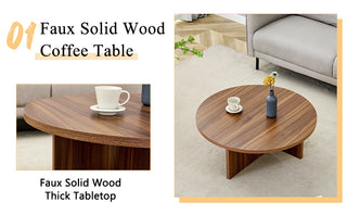 Versatile Round Coffee Table – Walnut-Finished MDF, Modern Minimalist Nordic Style, 31.5" Diameter

