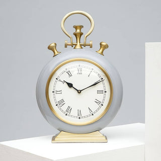 Grey & Gold Accent Table Clock Aluminum Desk Clock–10x3x14'